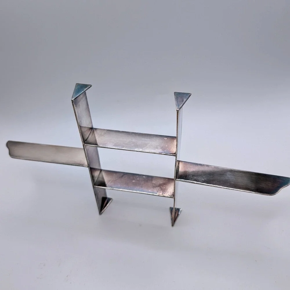 Modernist Silver Plate Trivet Geometric Architectural‎ Grid Tabletop Hot Plate